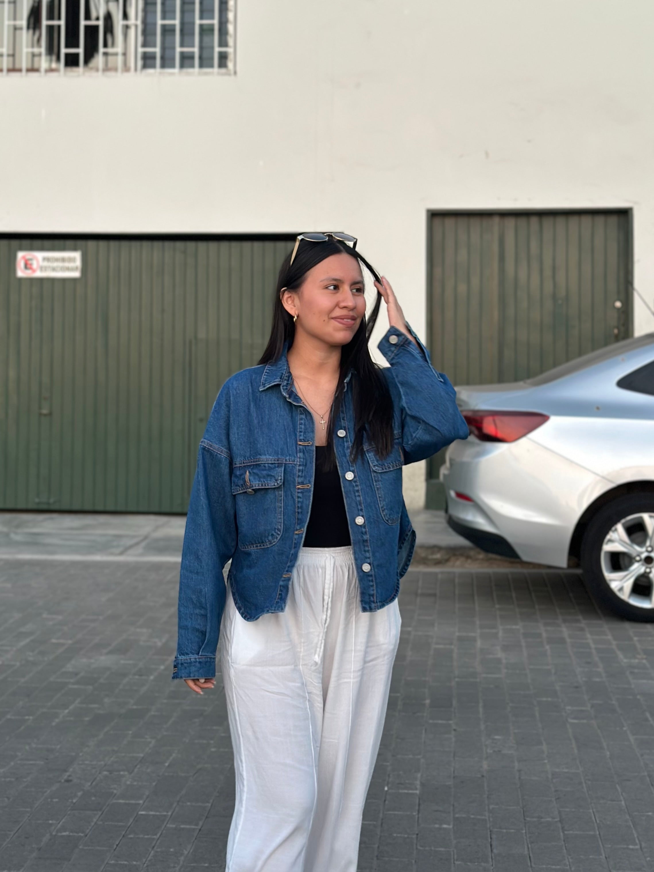 Sobrecamisa Denim Crop Azul