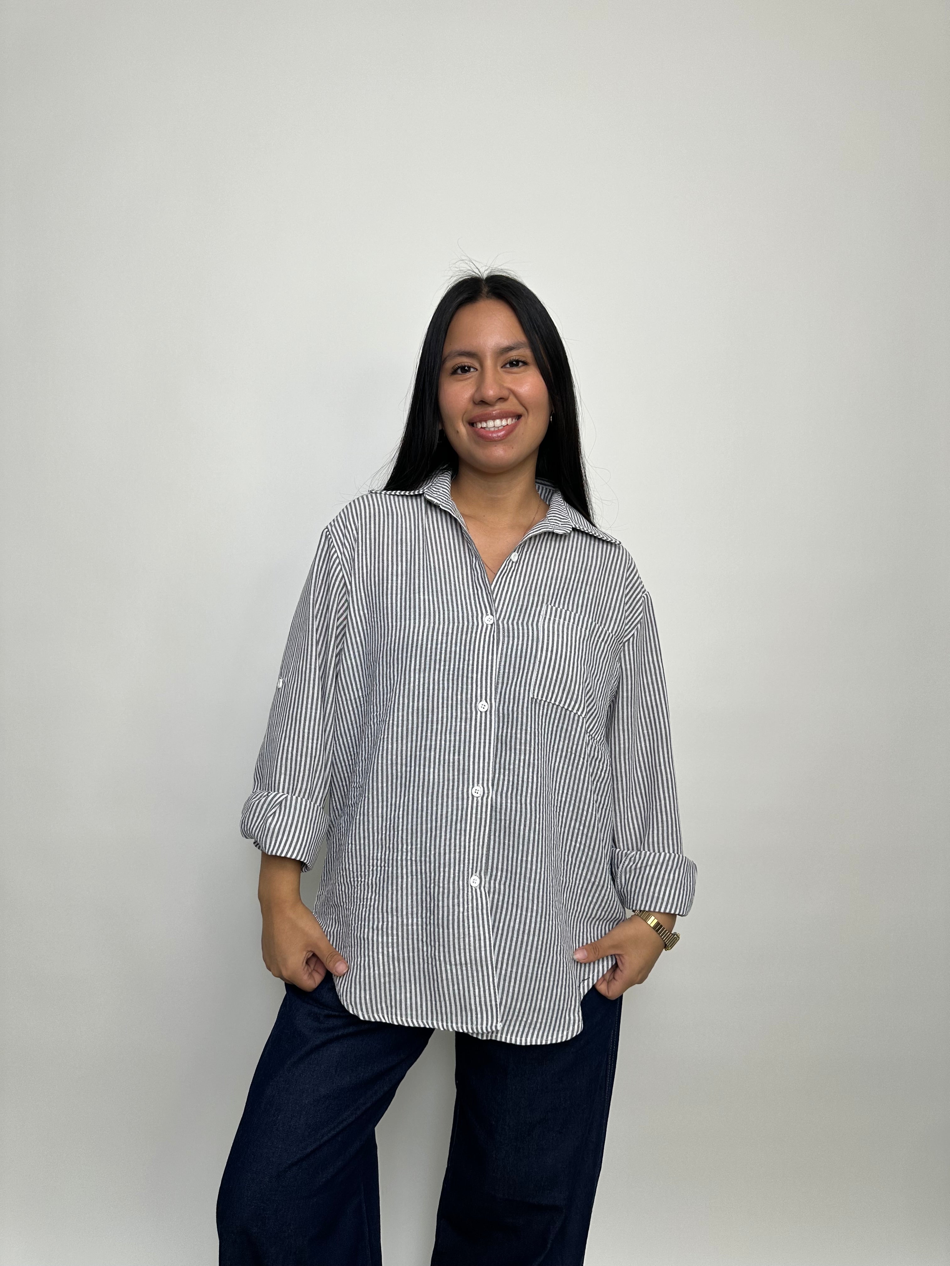 Camisa Clásica - Plomo Rayas