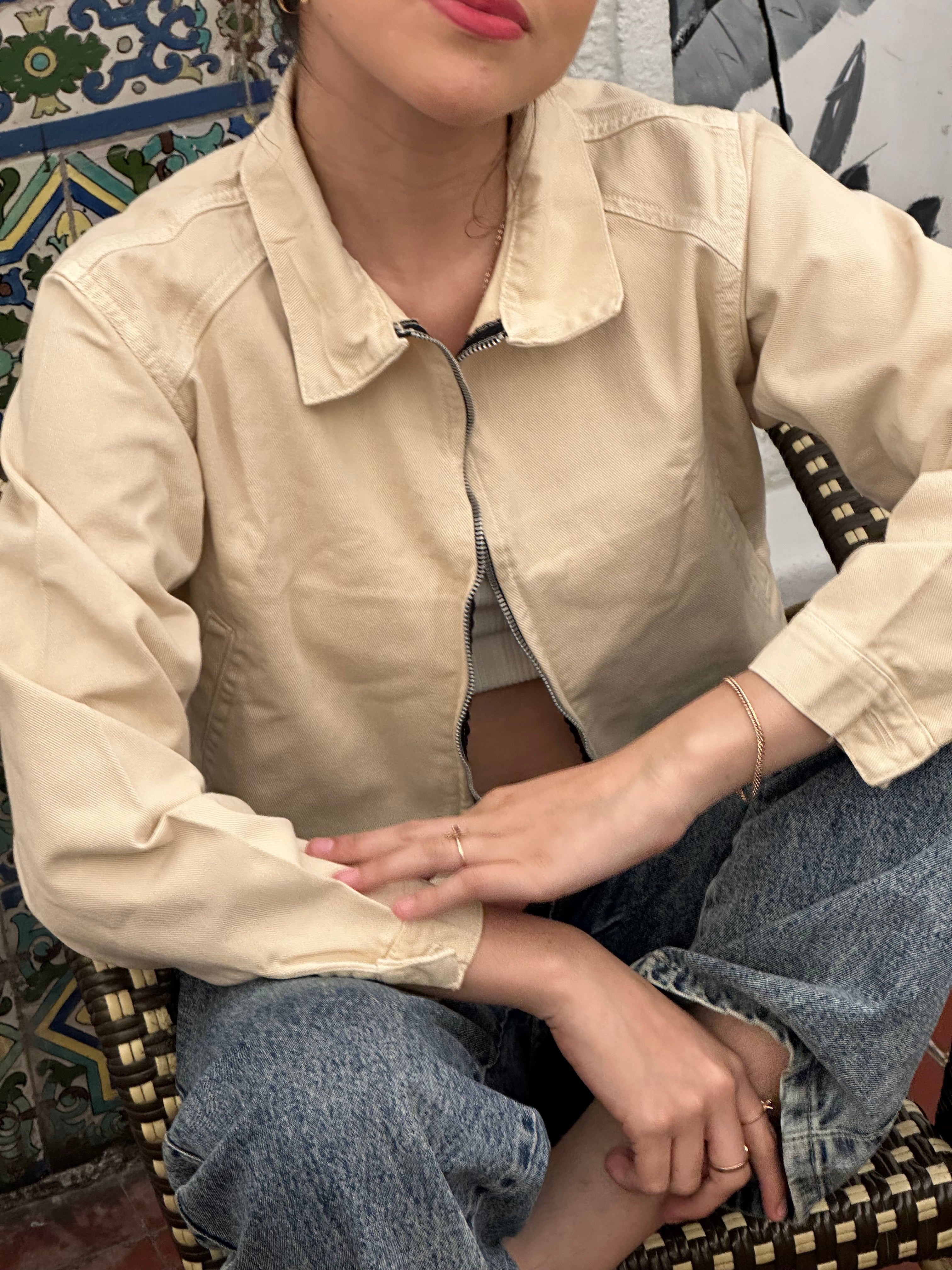 Casaca Bomber Denim Cierre - Mantequilla