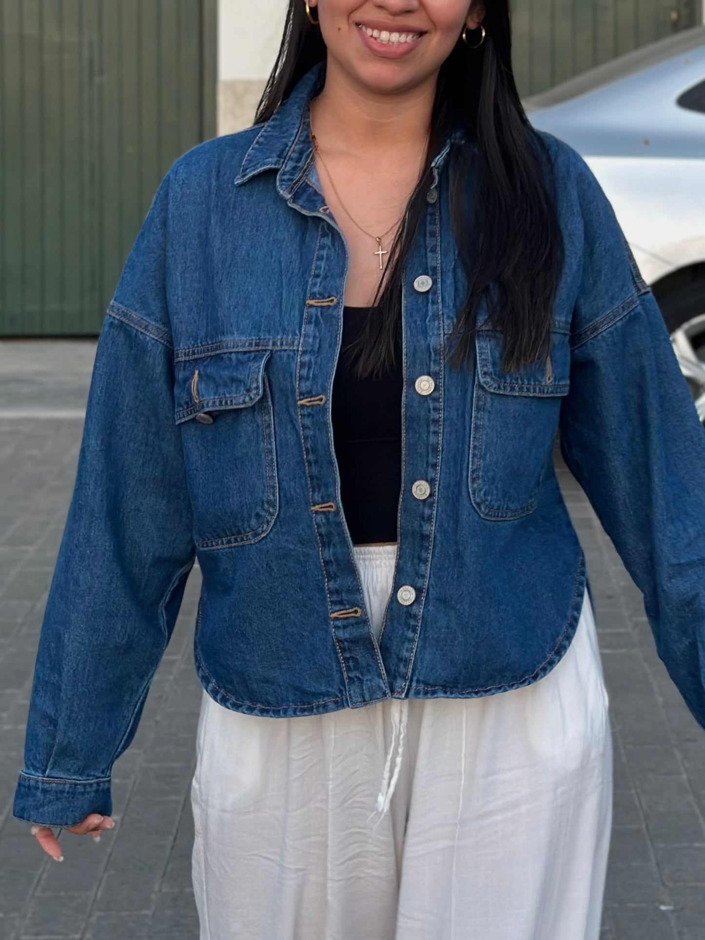 Sobrecamisa Denim Crop Azul