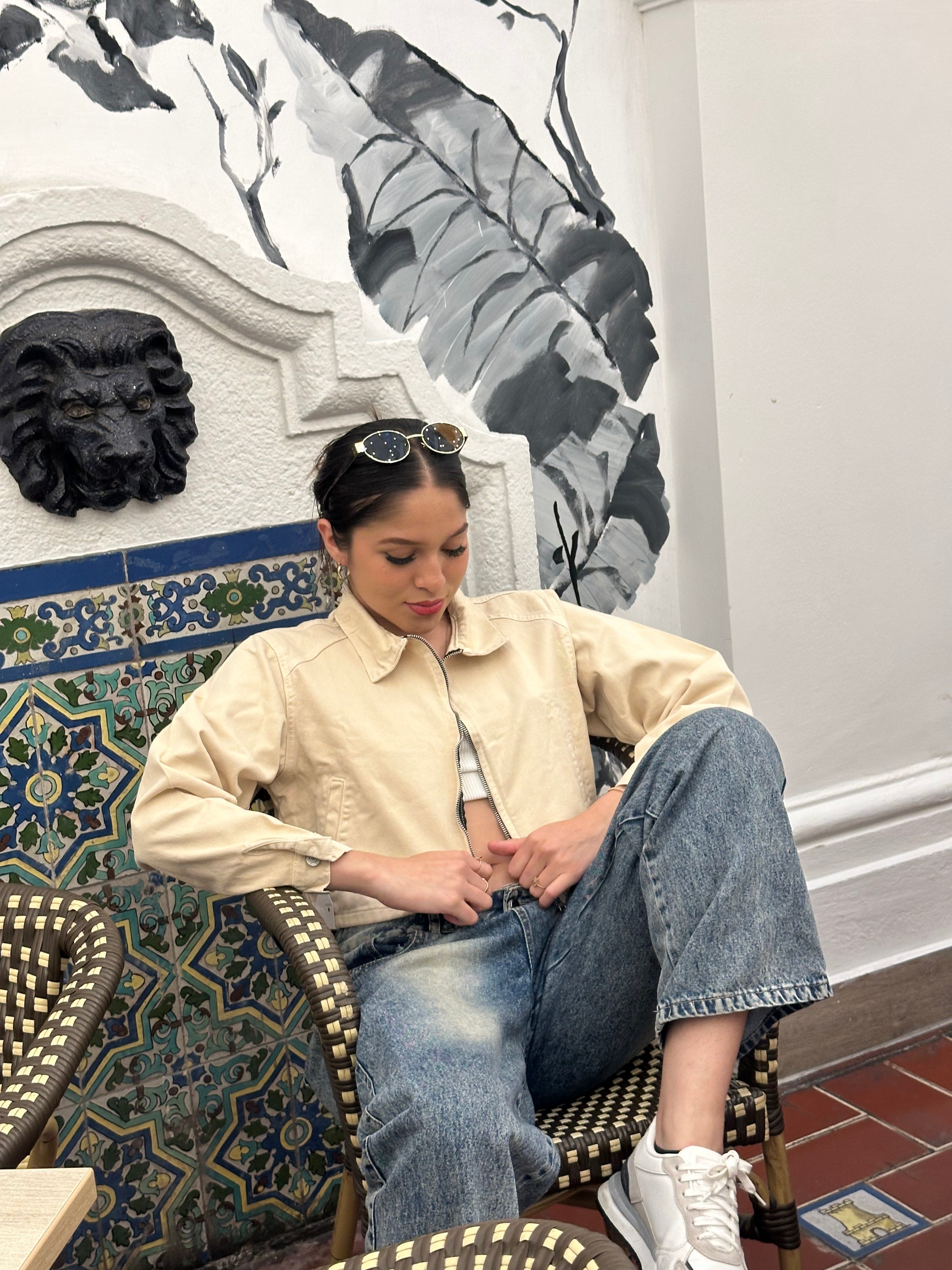 Casaca Bomber Denim Cierre - Mantequilla