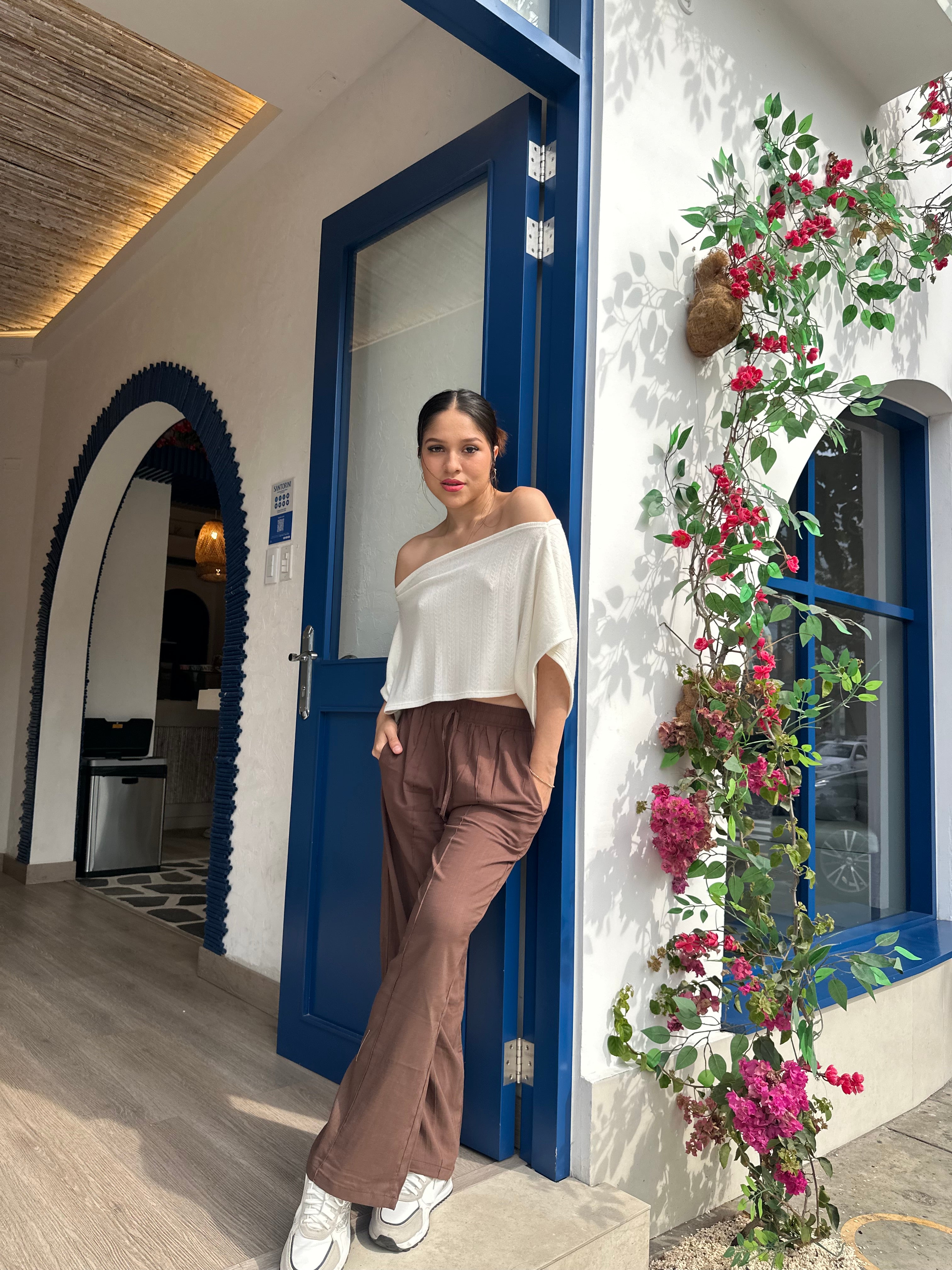 Pantalón lino marrón