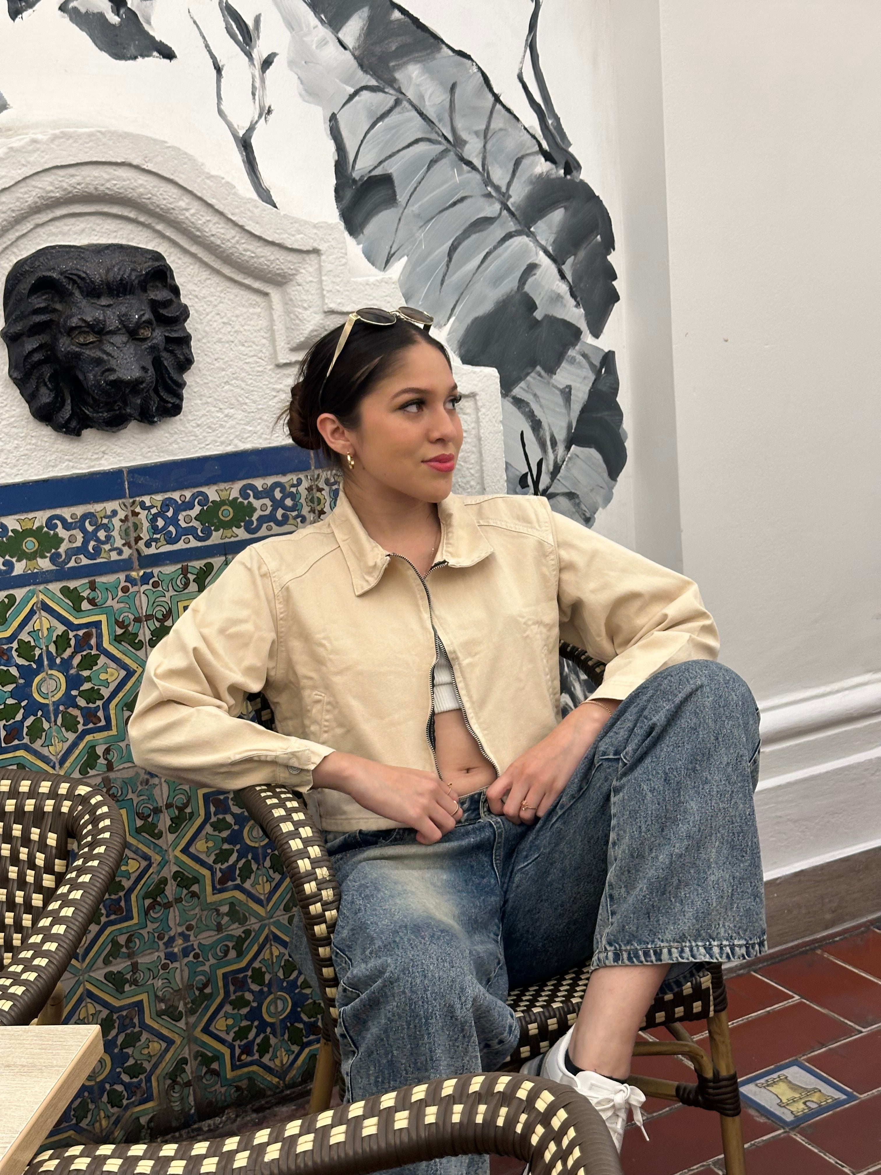 Casaca Bomber Denim Cierre - Mantequilla