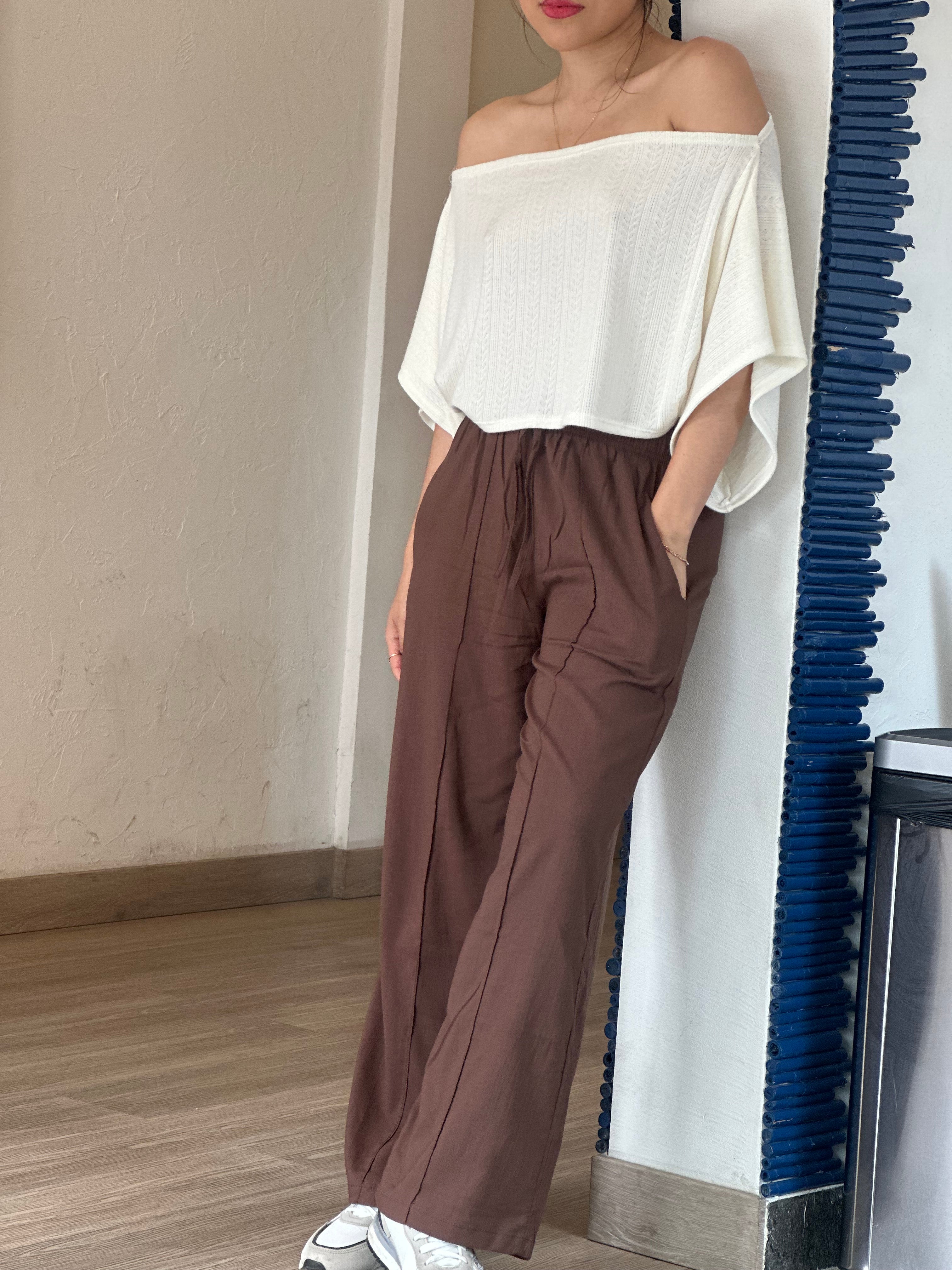 Pantalón lino marrón