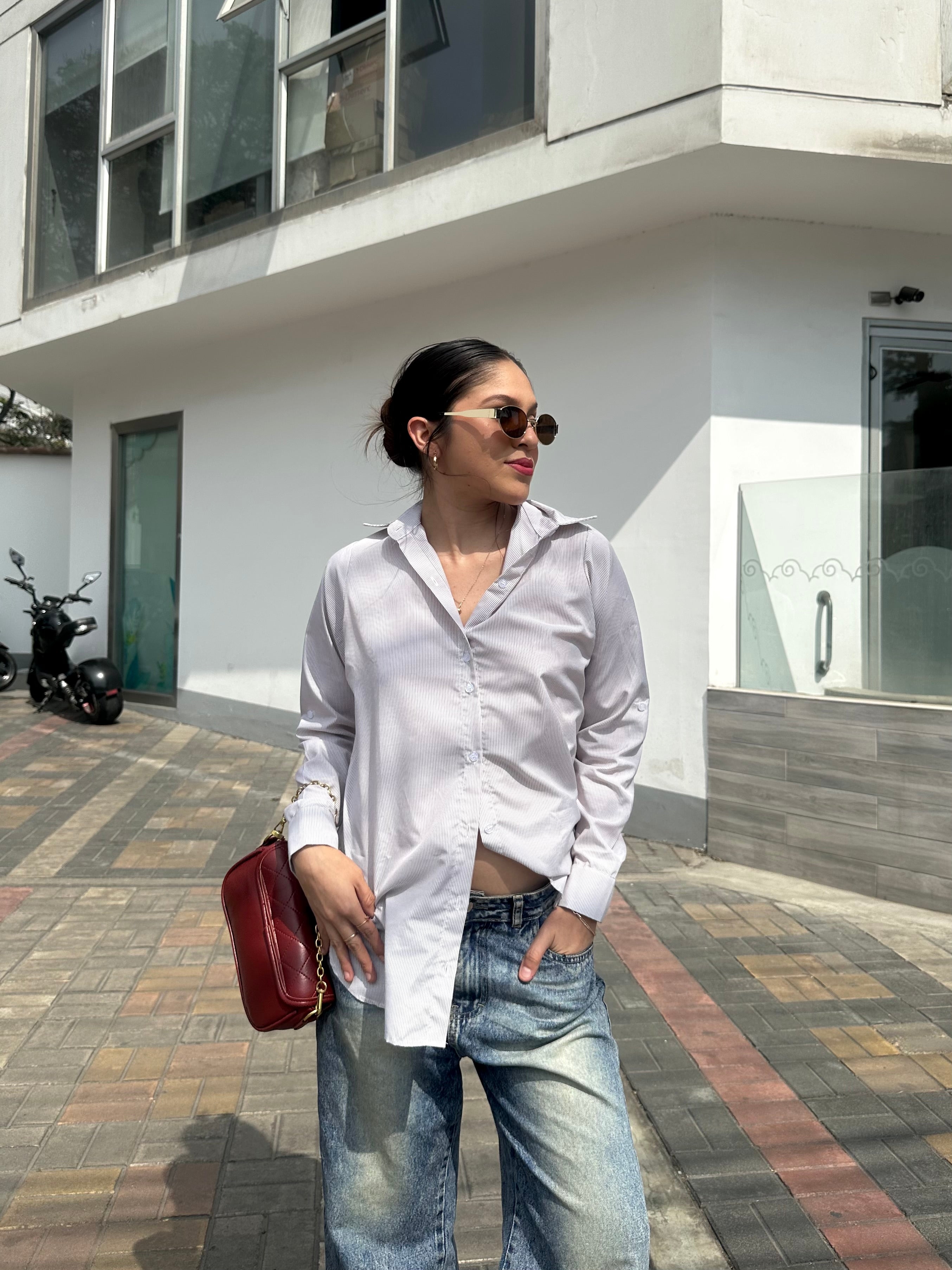 Camisa Rayas Popelina Beige